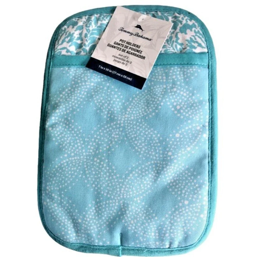 Tommy Bahama Potholders Neoprene Cotton White Dots Beach House 7